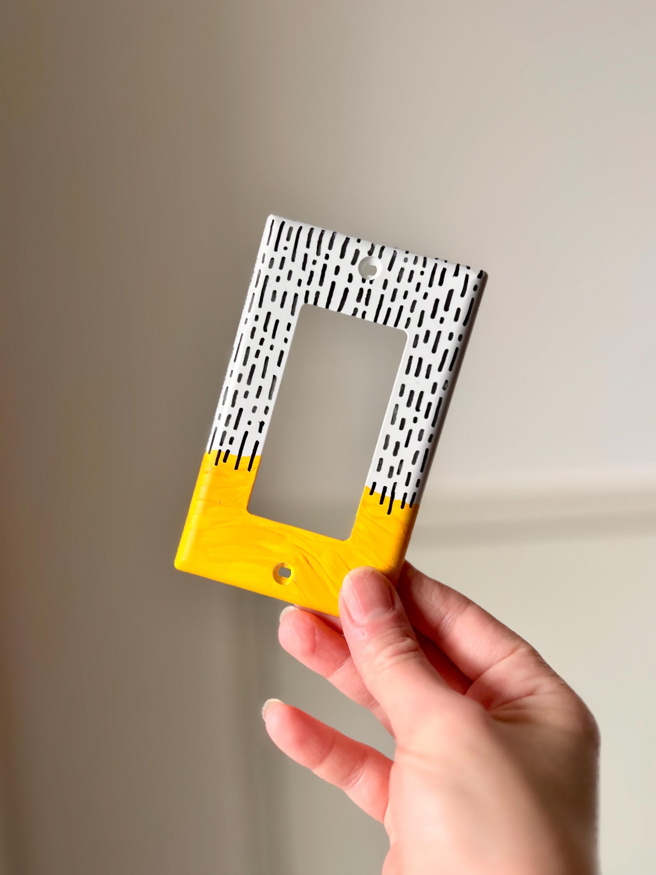Unique Hand Painted Modern Yellow and Black Dashes Switch Plate Cover