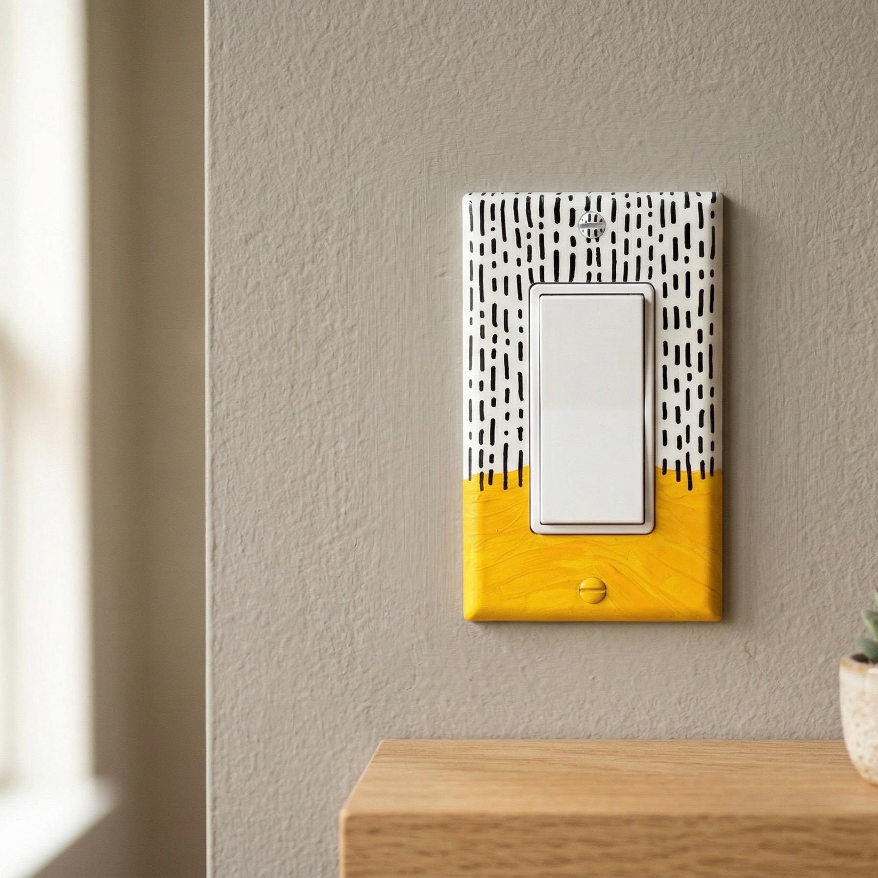Unique Hand Painted Modern Yellow and Black Dashes Switch Plate Cover
