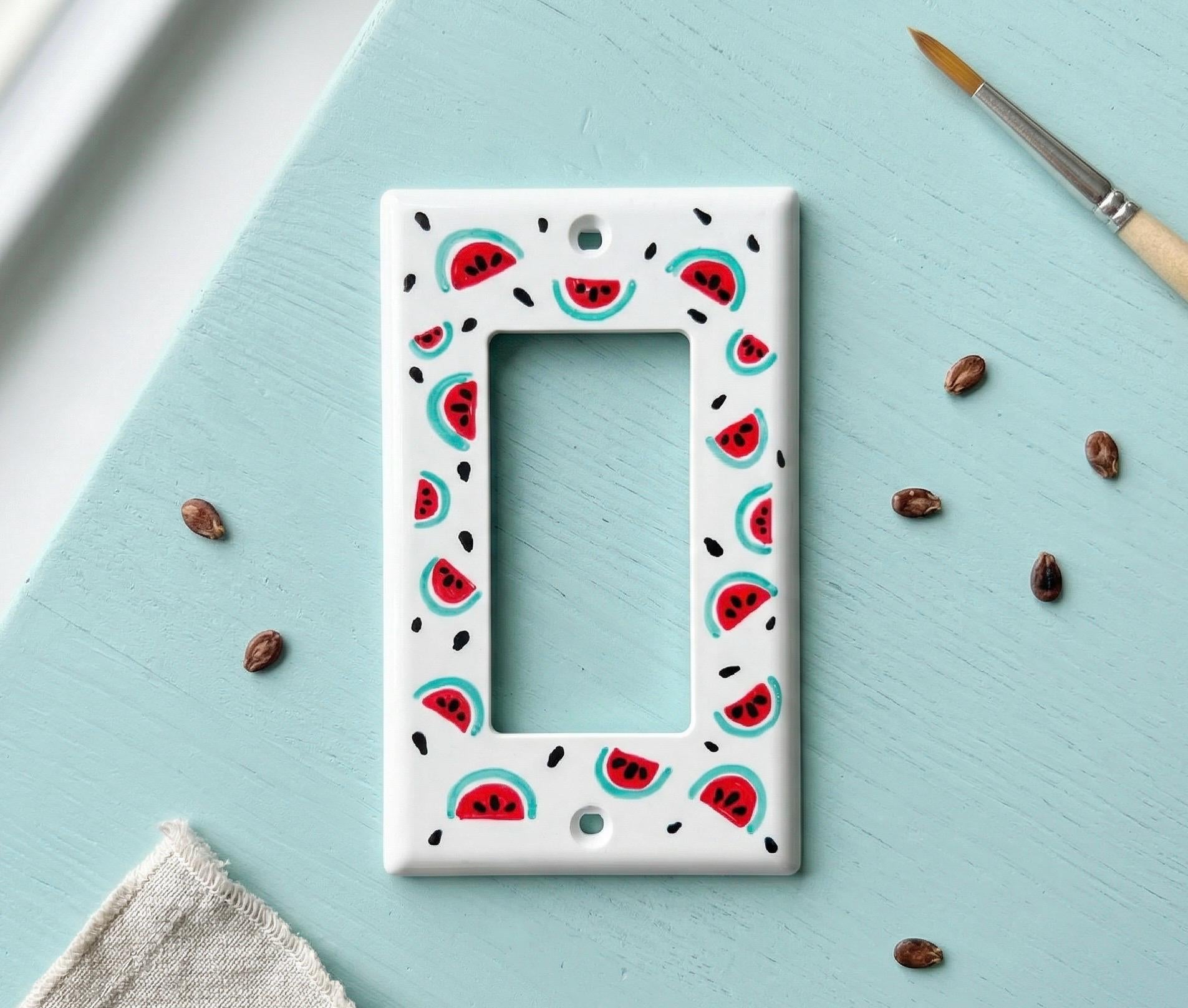 Hand Painted Watermelon Light Switch Plate Cover, Kitchen Wall Art