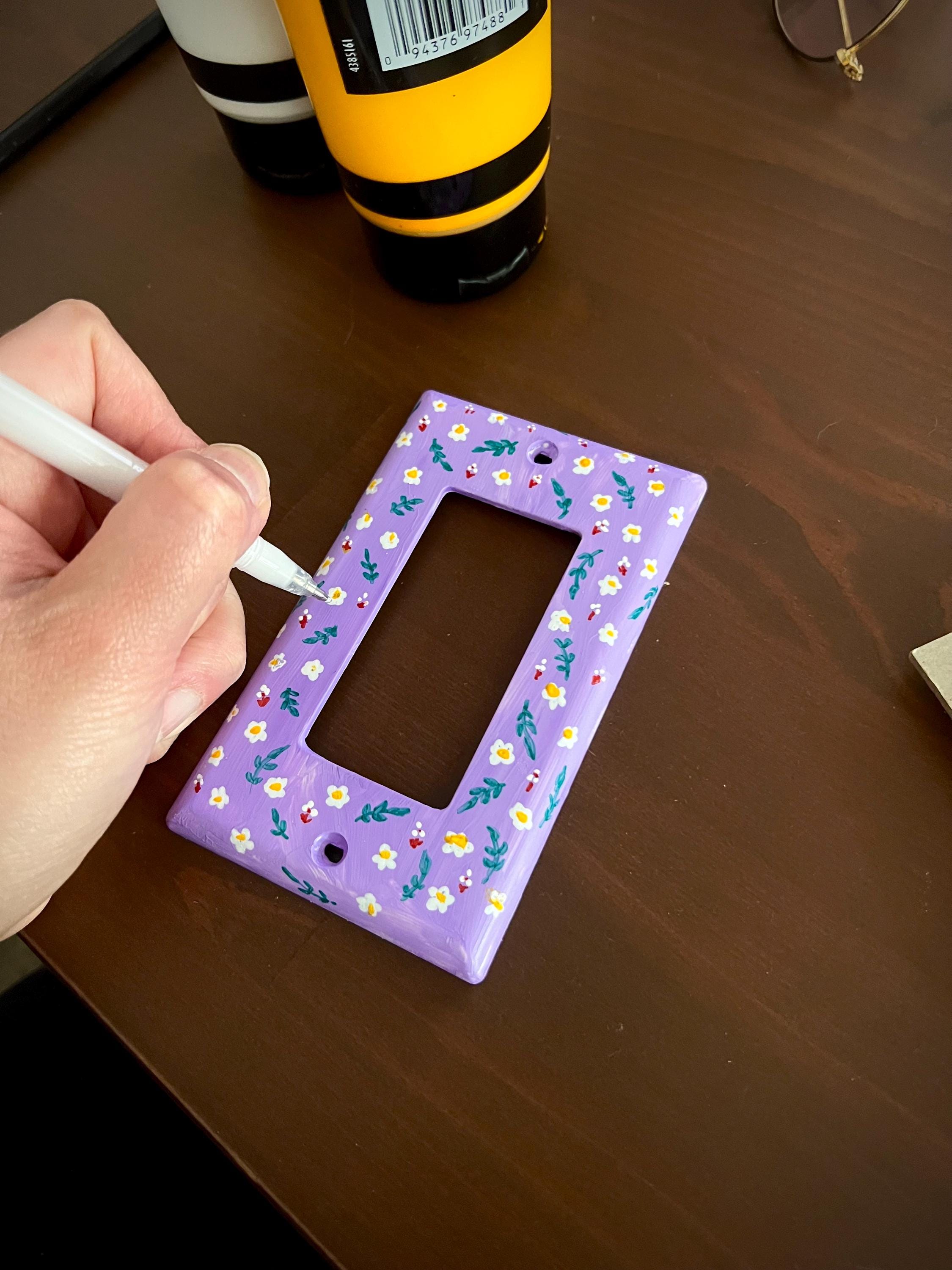 Hand-Painted Floral Light Switch Plate, Cottagecore Lavender Purple Wall Art