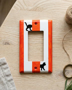 Hand-Painted Black Cat Light Switch Plate, Red Stripes Unique Wall Art, Home Outlet Cover, Other Colors Available!