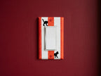 Hand-Painted Black Cat Light Switch Plate, Red Stripes Unique Wall Art, Home Outlet Cover, Other Colors Available!