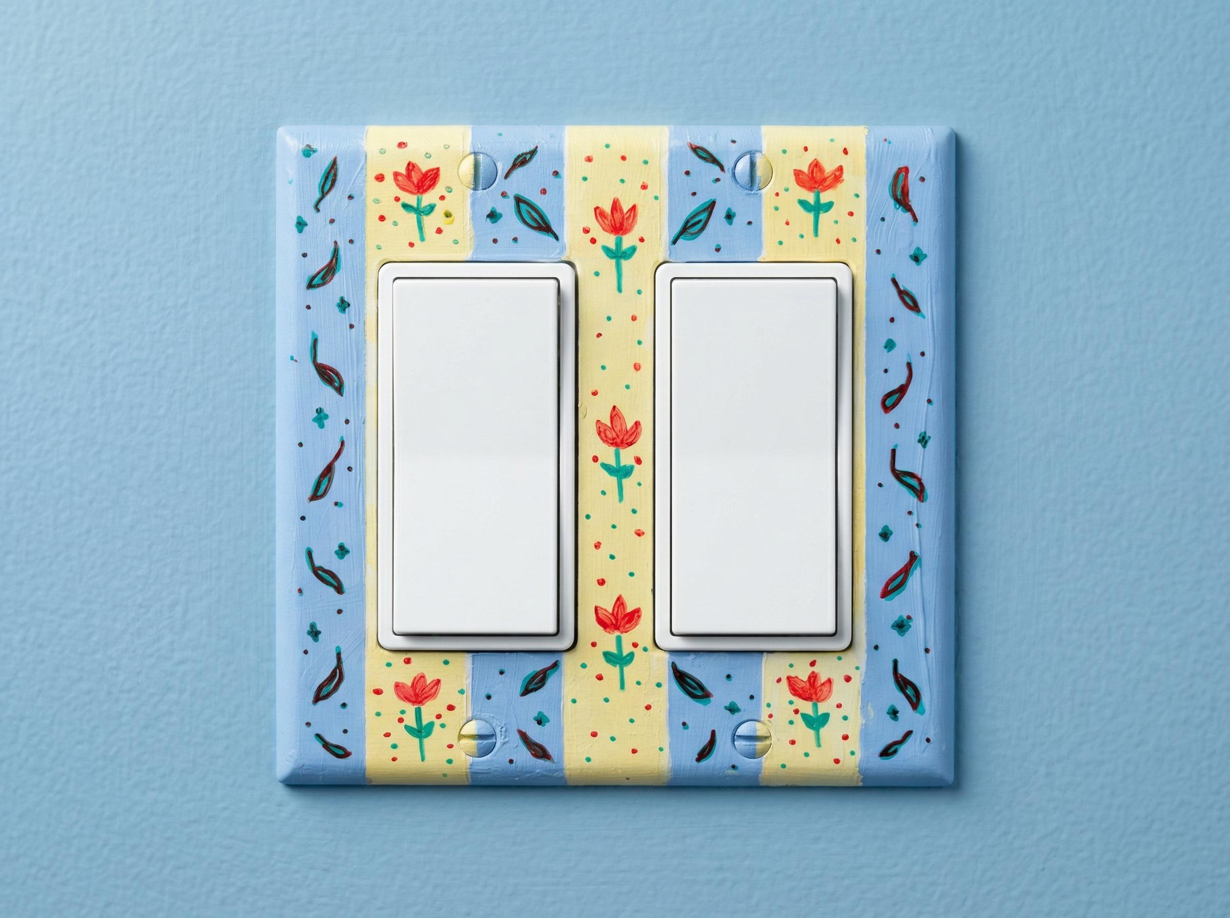 Hand-Painted Flowers Switch Plate, Butter Yellow and Blue Floral Wall Art, Home Outlet Cover