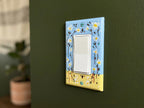 Hand-Painted Floral Switch Plate, Butter Yellow Blue Daisies Wall Art