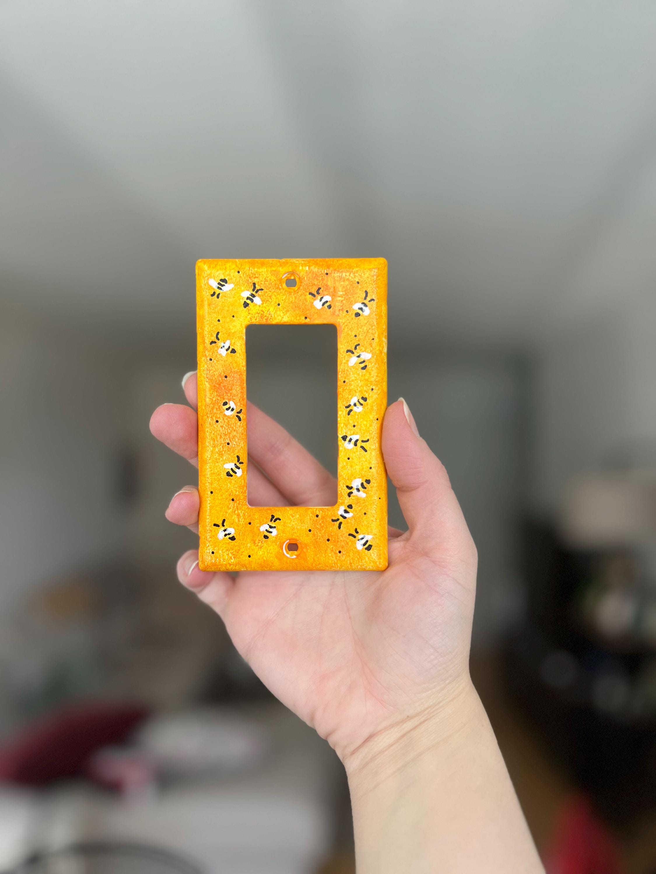 Hand-Painted Yellow Bee Pattern Light Switch Plates, Bumblebee Kitchen Decor, Outlet Cover Wall Art