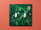 Hand-Painted Dark Green Floral Switch Plate, Moon Stars Wall Art Cover, Dark Academia Decor