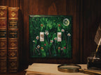 Hand-Painted Dark Green Floral Switch Plate, Moon Stars Wall Art Cover, Dark Academia Decor
