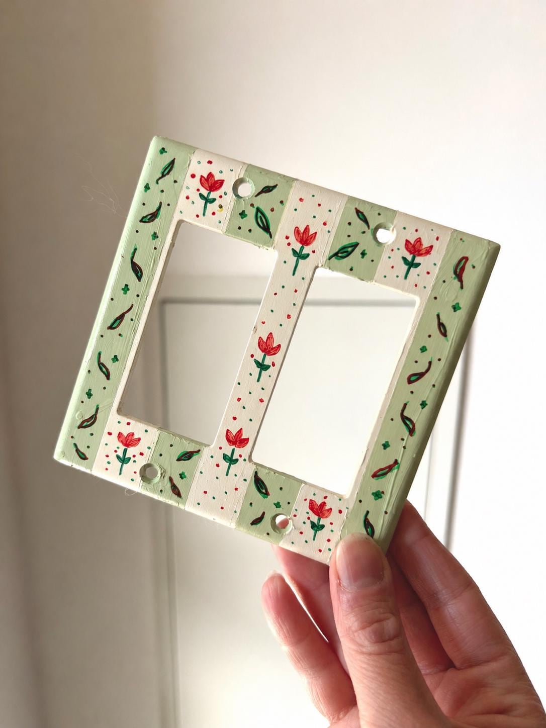 Hand-Painted Flowers Switch Plate, Butter Yellow and Blue Floral Wall Art, Home Outlet Cover