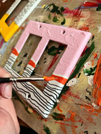 Unique Hand Painted Modern Pink and Black Striped Switch Plate Cover