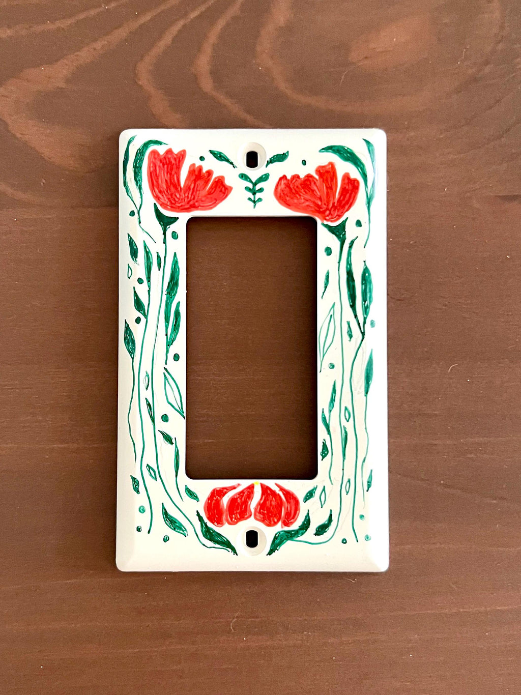 Hand-Painted Floral Light Switch Plate Cover, Orange Flowers Modern Wall Art