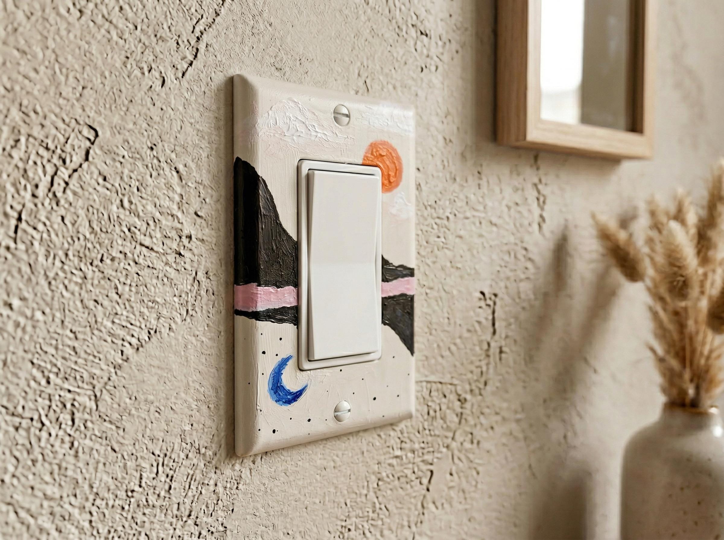 Unique Hand Painted Modern Sun and Moon Switch Plate Cover
