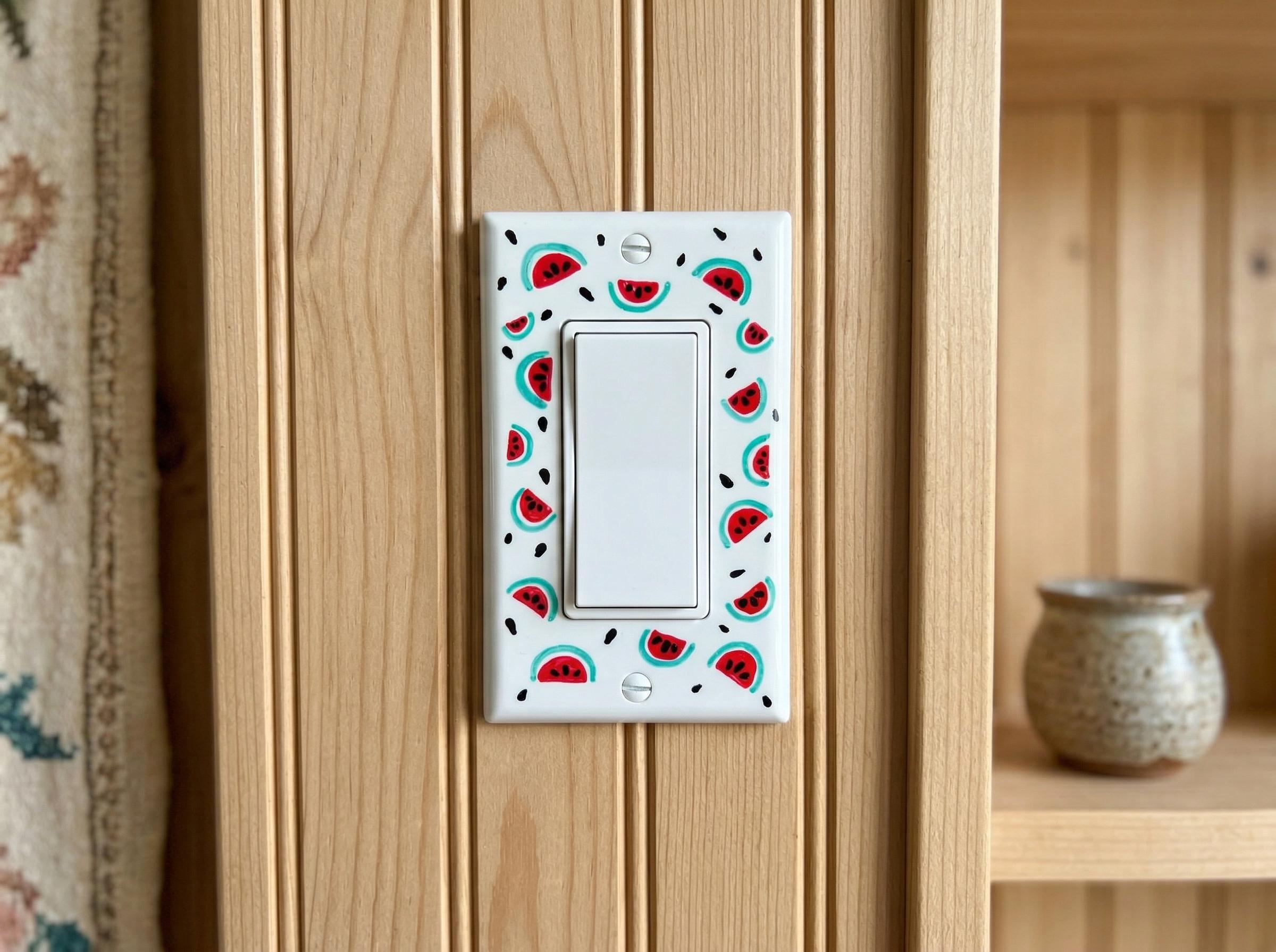 Hand Painted Watermelon Light Switch Plate Cover, Kitchen Wall Art