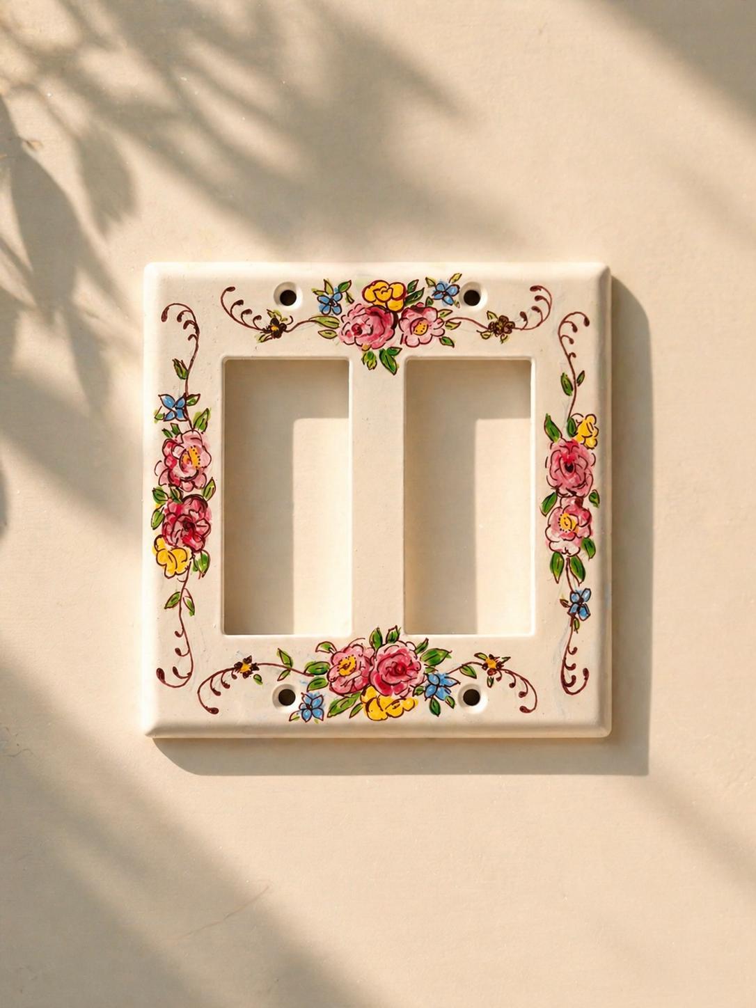 Hand-Painted Floral Vintage Light Switch Plate, Cottagecore Flowers Kitchen Wall Art