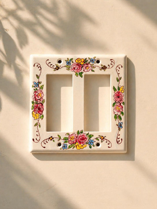 Hand-Painted Floral Vintage Light Switch Plate, Cottagecore Flowers Kitchen Wall Art