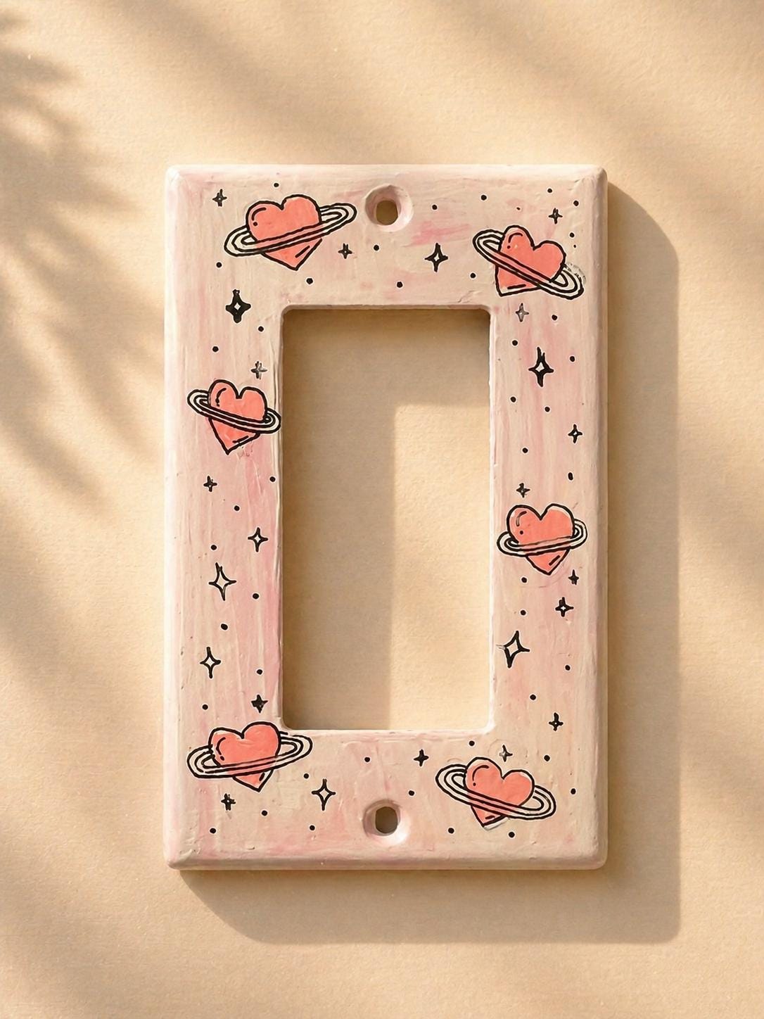 Hand-Painted Heart Planet Light Switch Plates, Kids Nursery Wall Art, Gift for Space Lovers