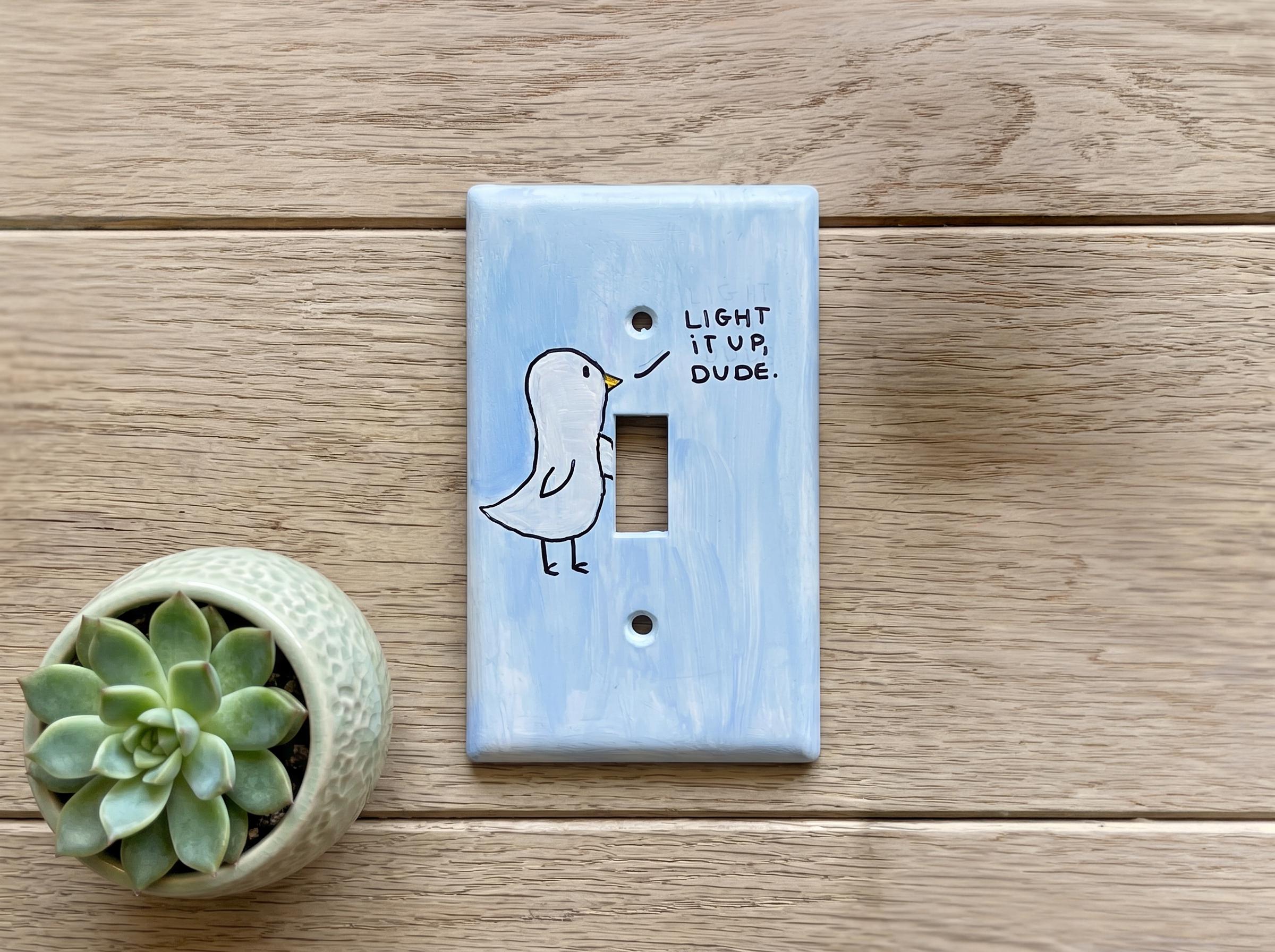 Hand-Painted Chill Duck Light Switch Plate Cover, Funny Quote Wall Art