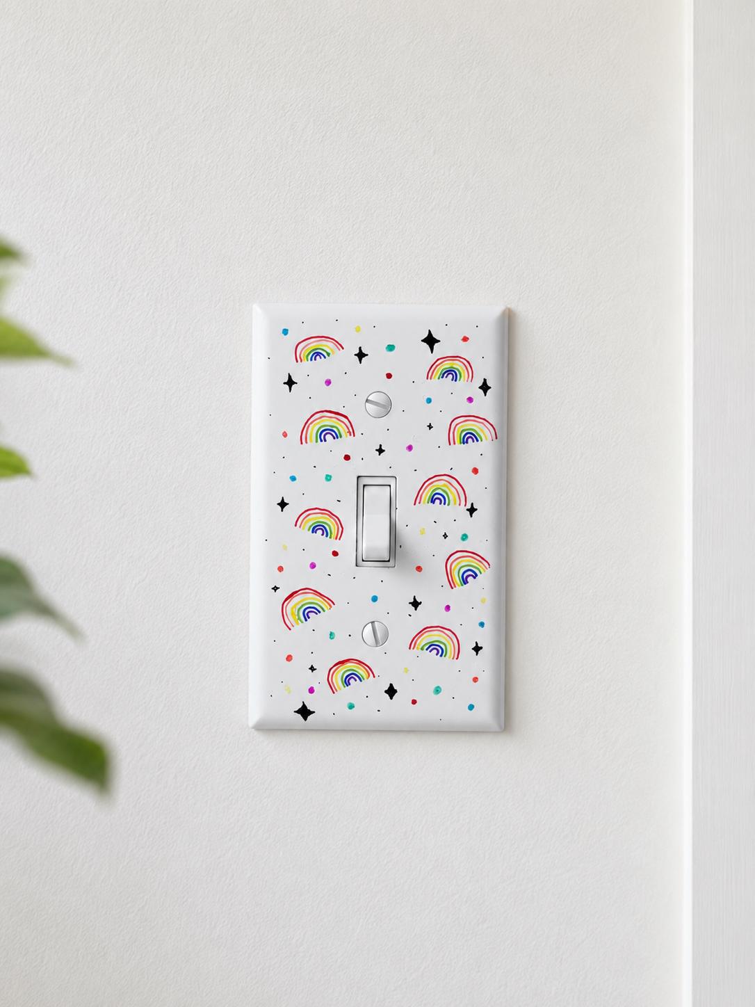 Hand-Painted Rainbow Light Switch Plate, Colorful Wall Outlet Cover Art