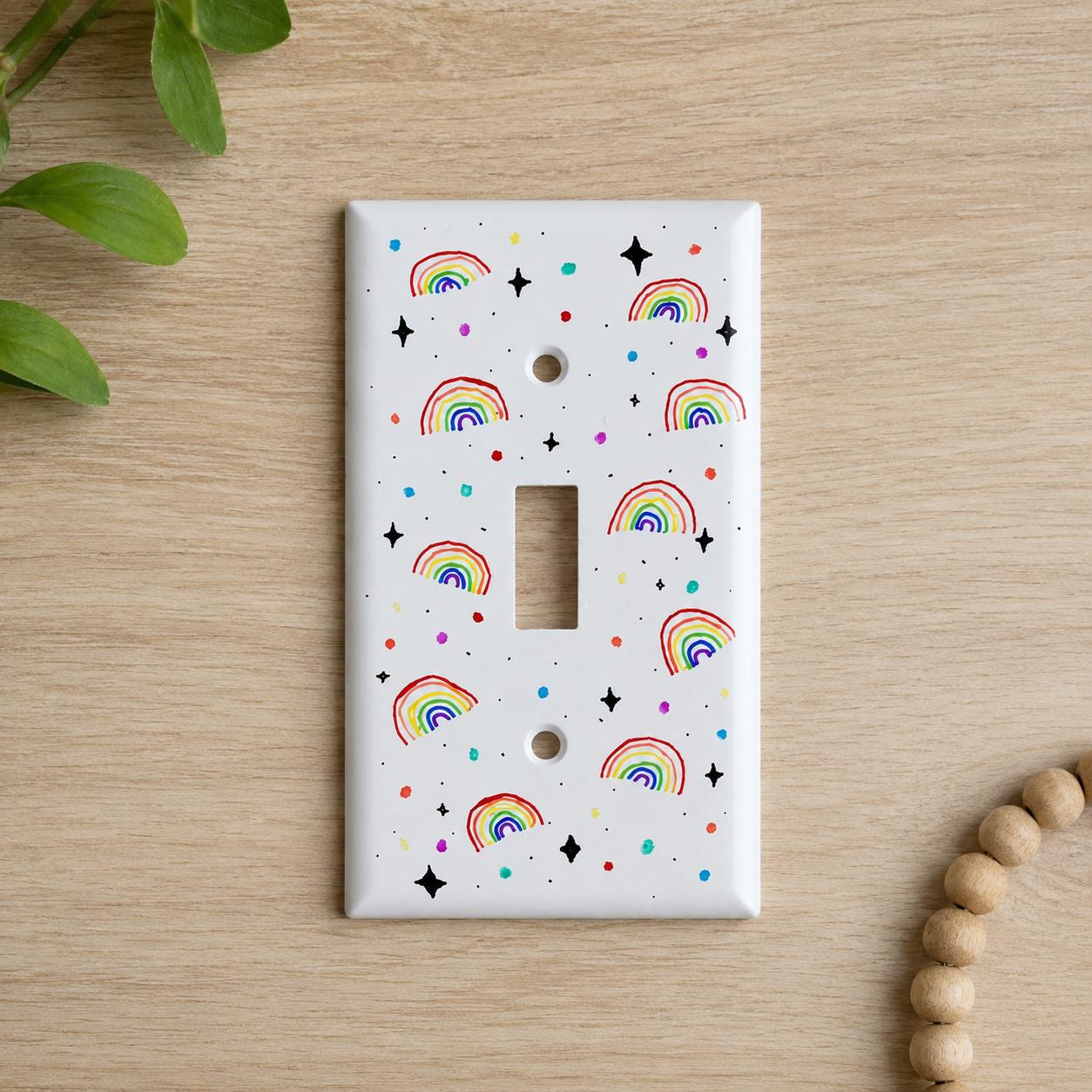 Hand-Painted Rainbow Light Switch Plate, Colorful Wall Outlet Cover Art