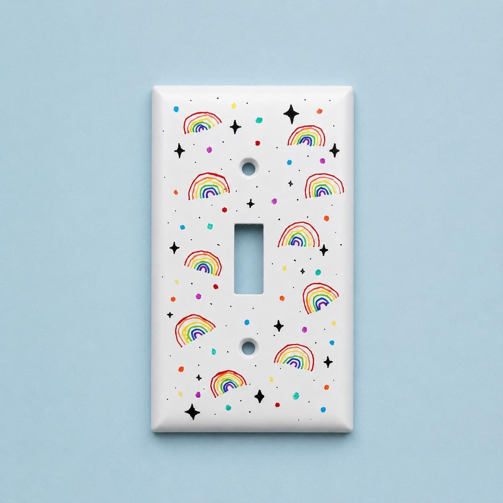 Hand-Painted Rainbow Light Switch Plate, Colorful Wall Outlet Cover Art