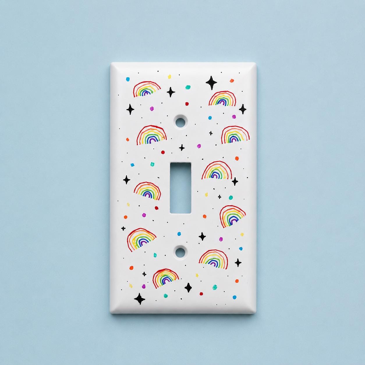 Hand-Painted Rainbow Light Switch Plate, Colorful Wall Outlet Cover Art