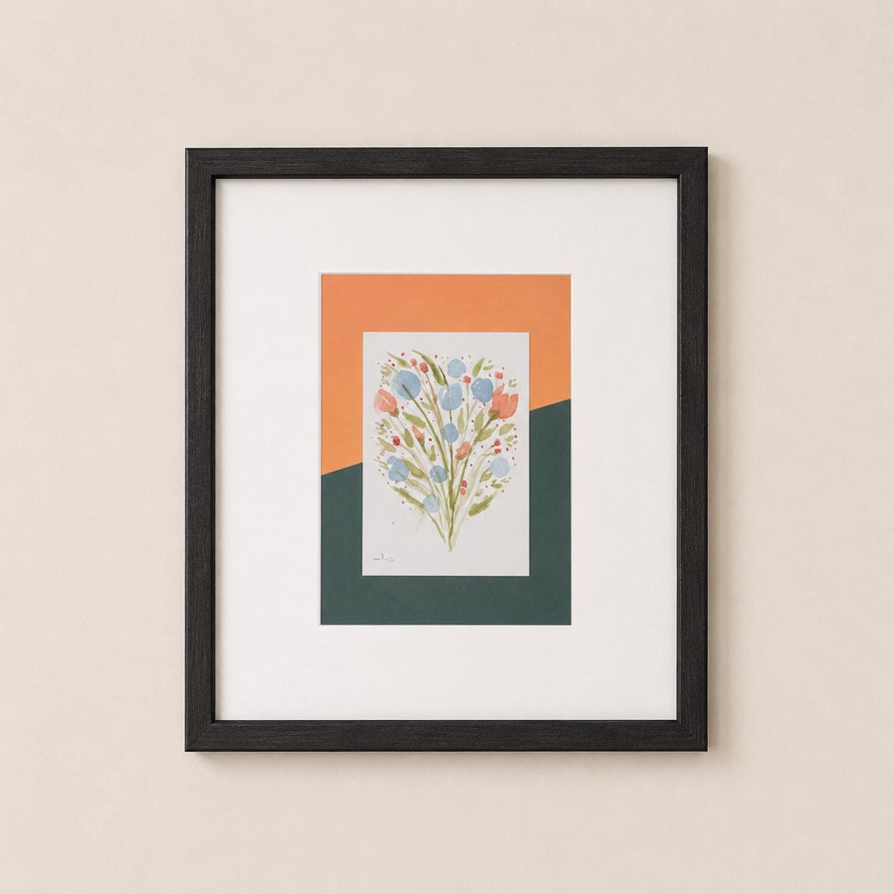 Original Matted Floral Watercolor Paintings, Hand Painted Flowers, Colorful Metallic Background, 8x10" Mat