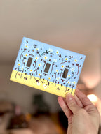 Hand-Painted Floral Switch Plate, Butter Yellow Blue Daisies Wall Art