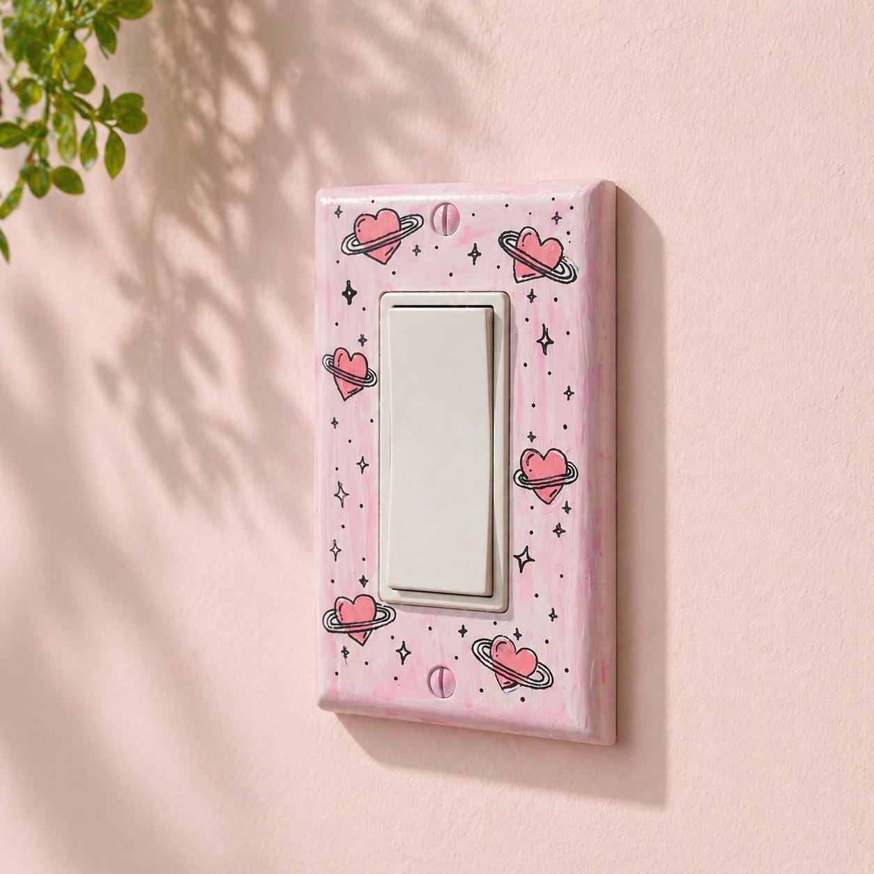 Hand-Painted Heart Planet Light Switch Plates, Kids Nursery Wall Art, Gift for Space Lovers