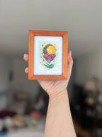 Mini Framed Watercolor Paintings: Rose, Lemon, Orange, UFOs, Striped Fabric Back