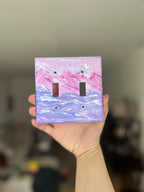 Hand-Painted Seascape Light Switch Plate, Pink Beach Purple Waves Wall Art
