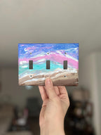 Hand-Painted Seascape Light Switch Plate, Pink Beach Purple Waves Wall Art