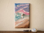 Hand-Painted Seascape Light Switch Plate, Pink Beach Purple Waves Wall Art