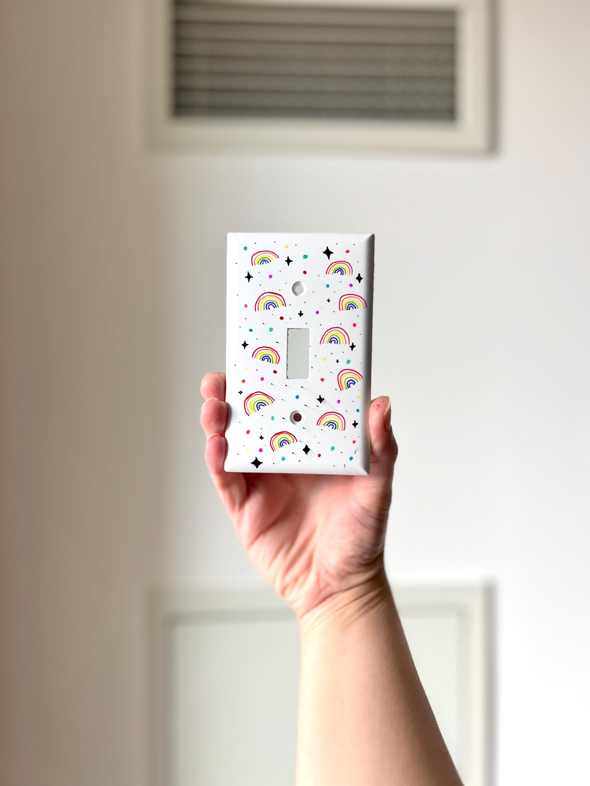 Hand-Painted Rainbow Light Switch Plate, Colorful Wall Outlet Cover Art