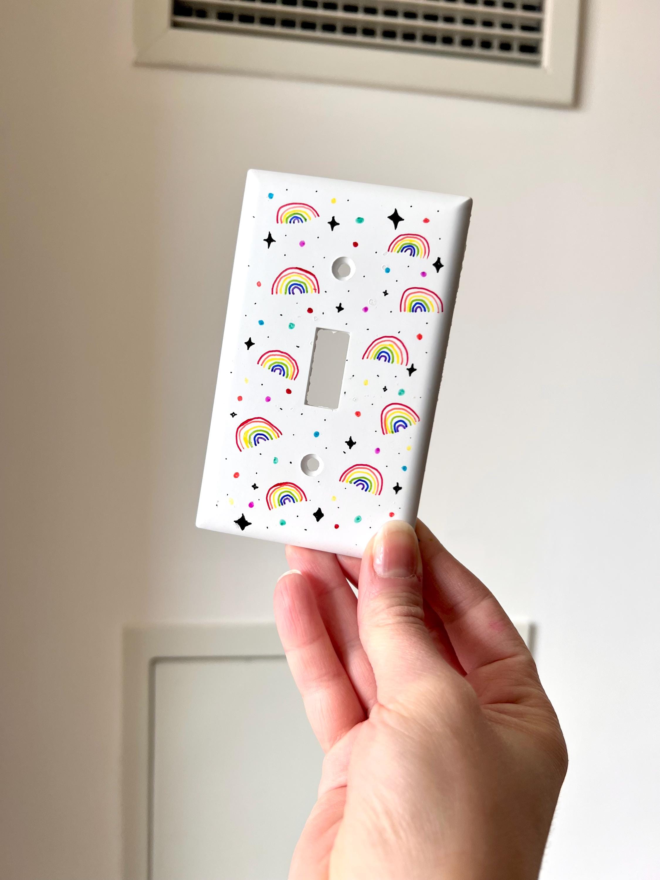 Hand-Painted Rainbow Light Switch Plate, Colorful Wall Outlet Cover Art