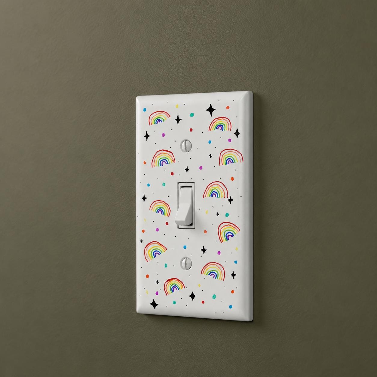 Hand-Painted Rainbow Light Switch Plate, Colorful Wall Outlet Cover Art