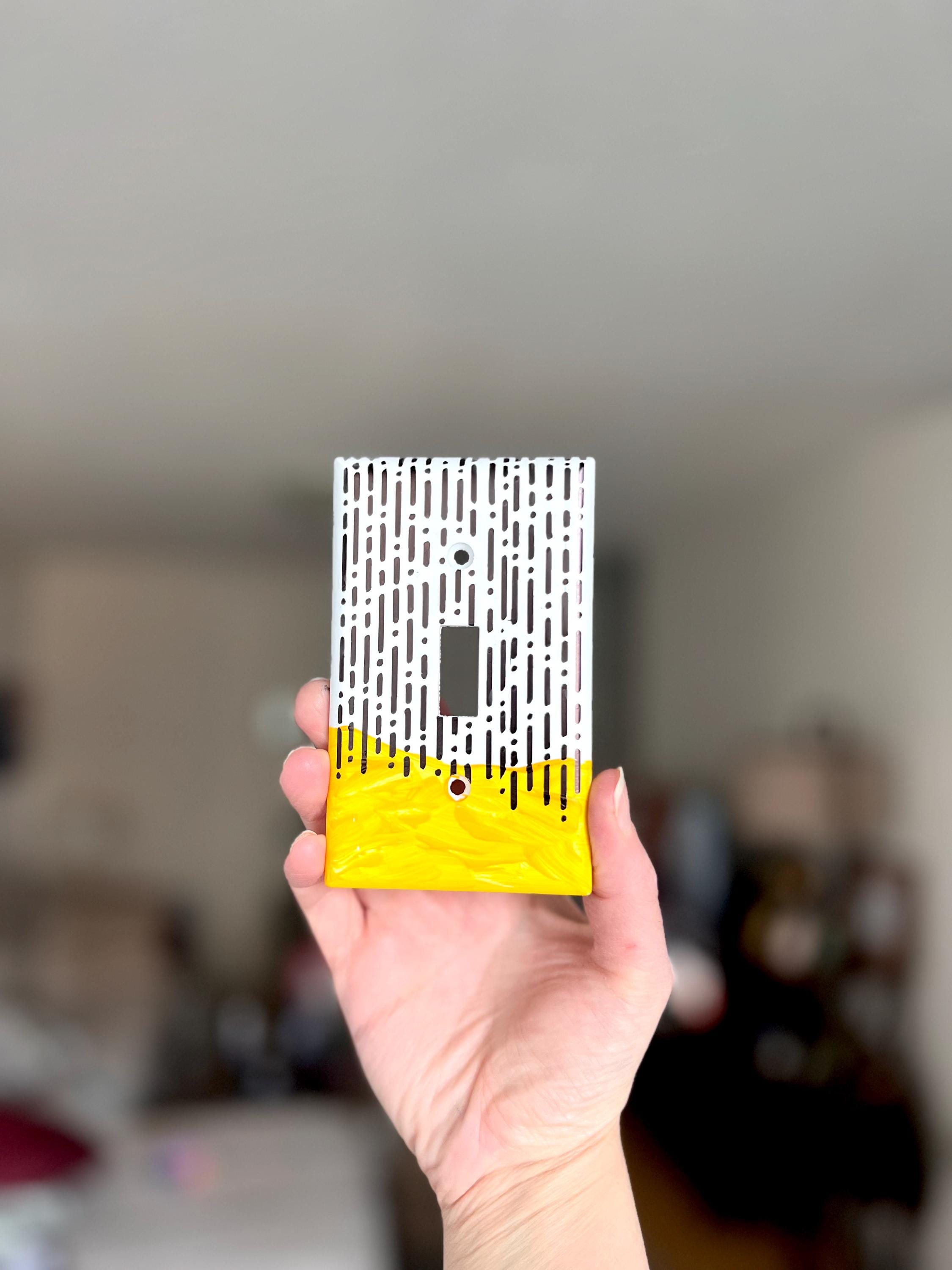 Unique Hand Painted Modern Yellow and Black Dashes Switch Plate Cover