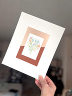 Original Matted Floral Watercolor Paintings, Hand Painted Flowers, Colorful Metallic Background, 8x10" Mat