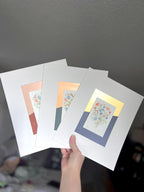 Original Matted Floral Watercolor Paintings, Hand Painted Flowers, Colorful Metallic Background, 8x10" Mat