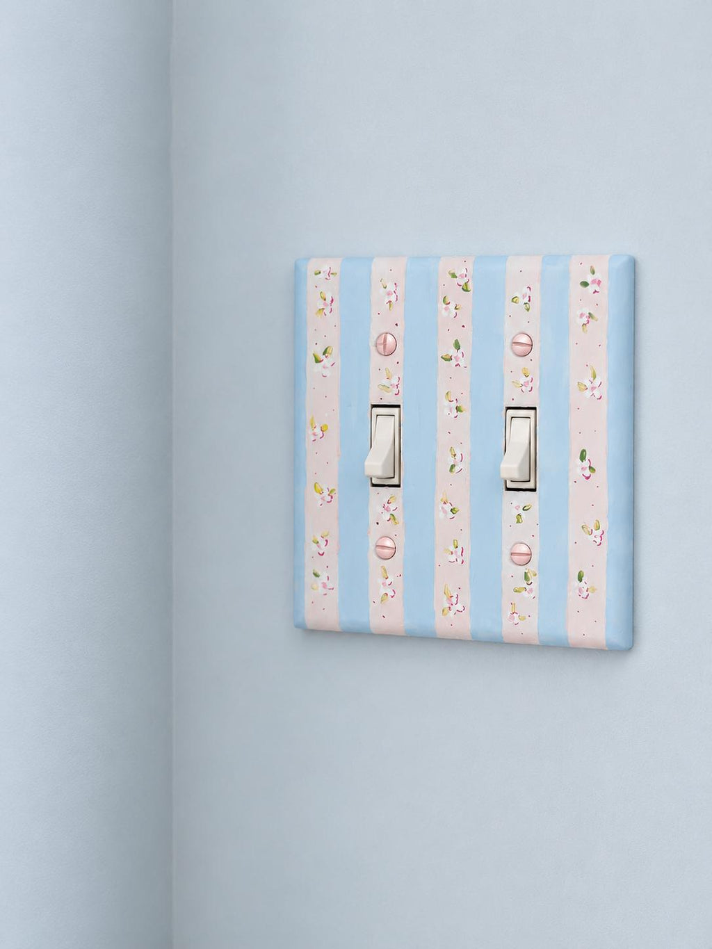 Hand-Painted Flowers Switch Plate, Baby Pink and Light Blue Floral Wall Art, Home Outlet Cover