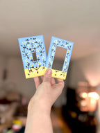 Hand-Painted Floral Switch Plate, Butter Yellow Blue Daisies Wall Art