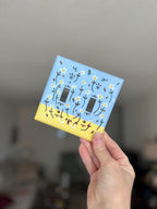Hand-Painted Floral Switch Plate, Butter Yellow Blue Daisies Wall Art