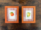 Mini Framed Watercolor Paintings: Rose, Lemon, Orange, UFOs, Striped Fabric Back