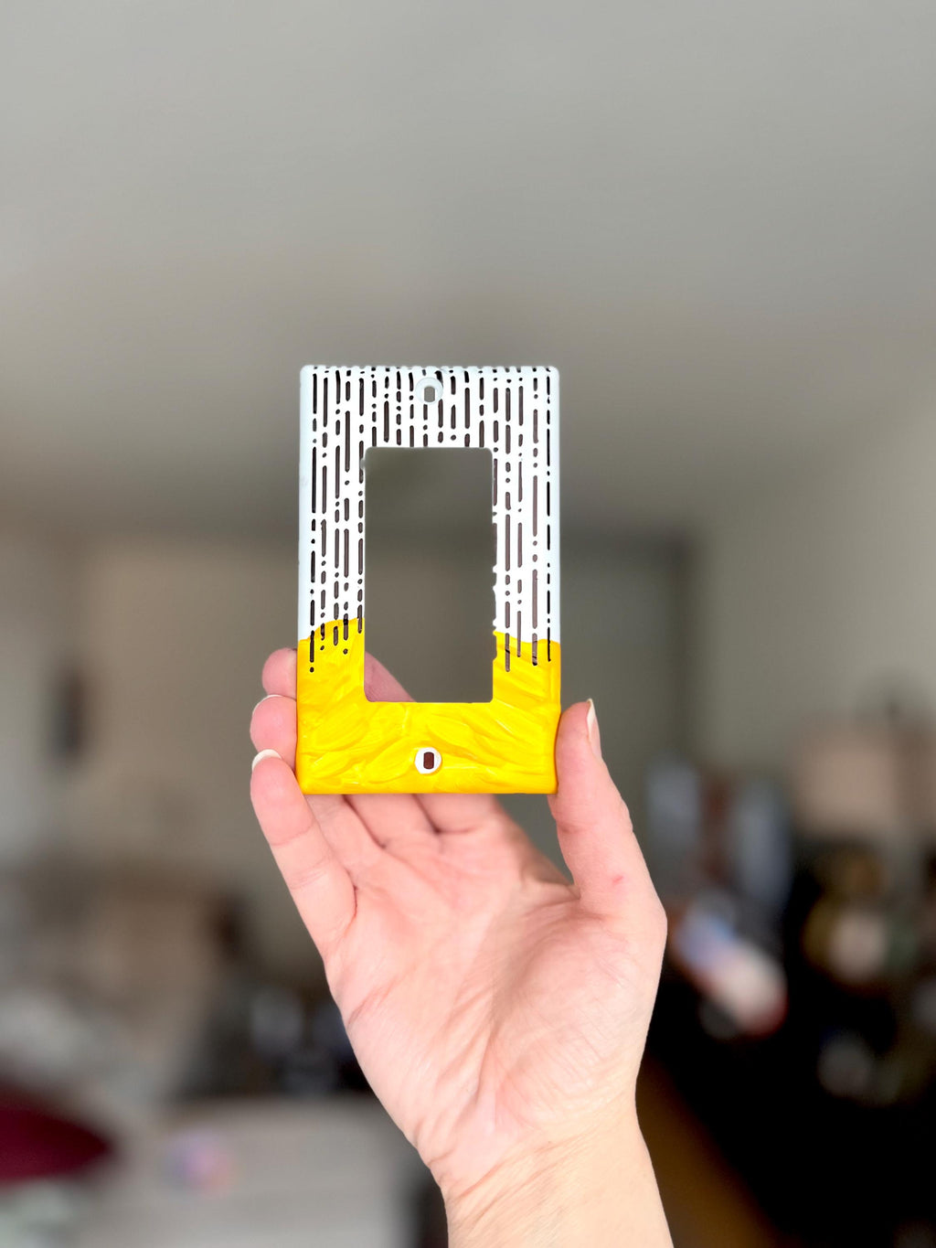 Unique Hand Painted Modern Yellow and Black Dashes Switch Plate Cover