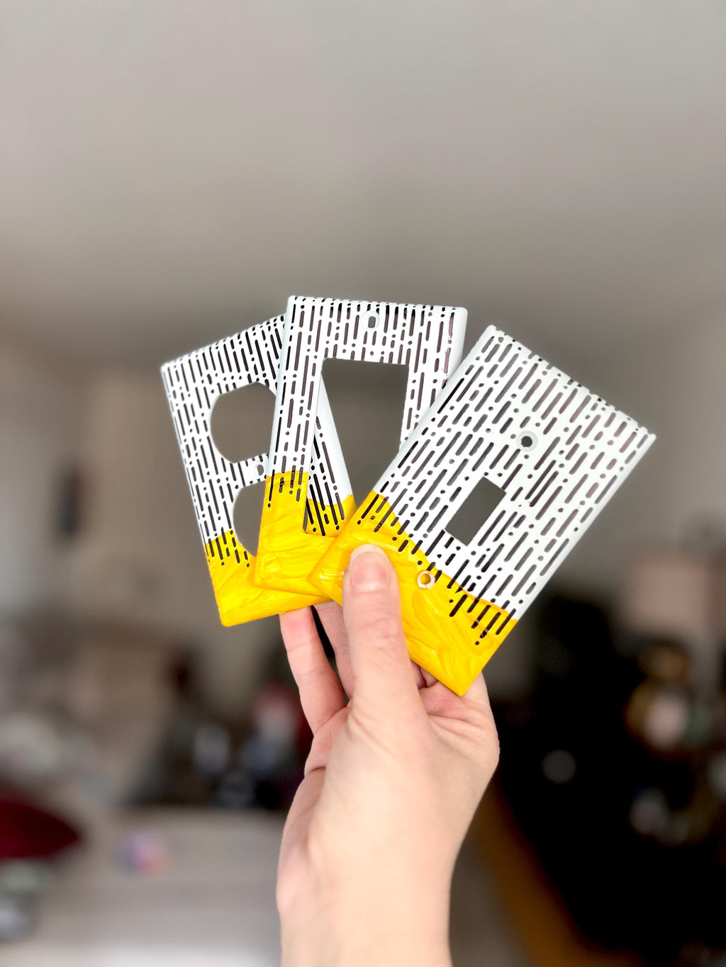 Unique Hand Painted Modern Yellow and Black Dashes Switch Plate Cover