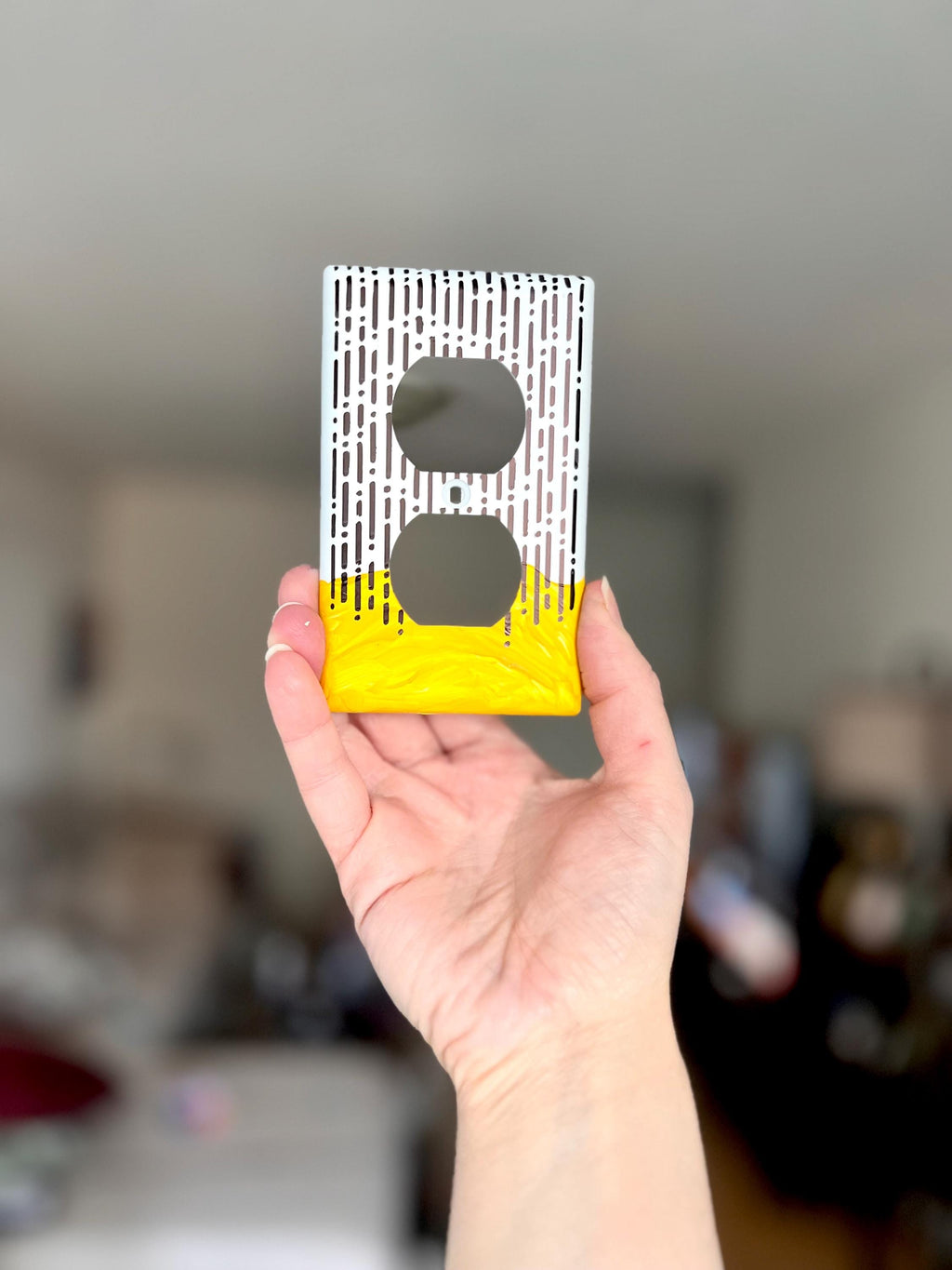 Unique Hand Painted Modern Yellow and Black Dashes Switch Plate Cover