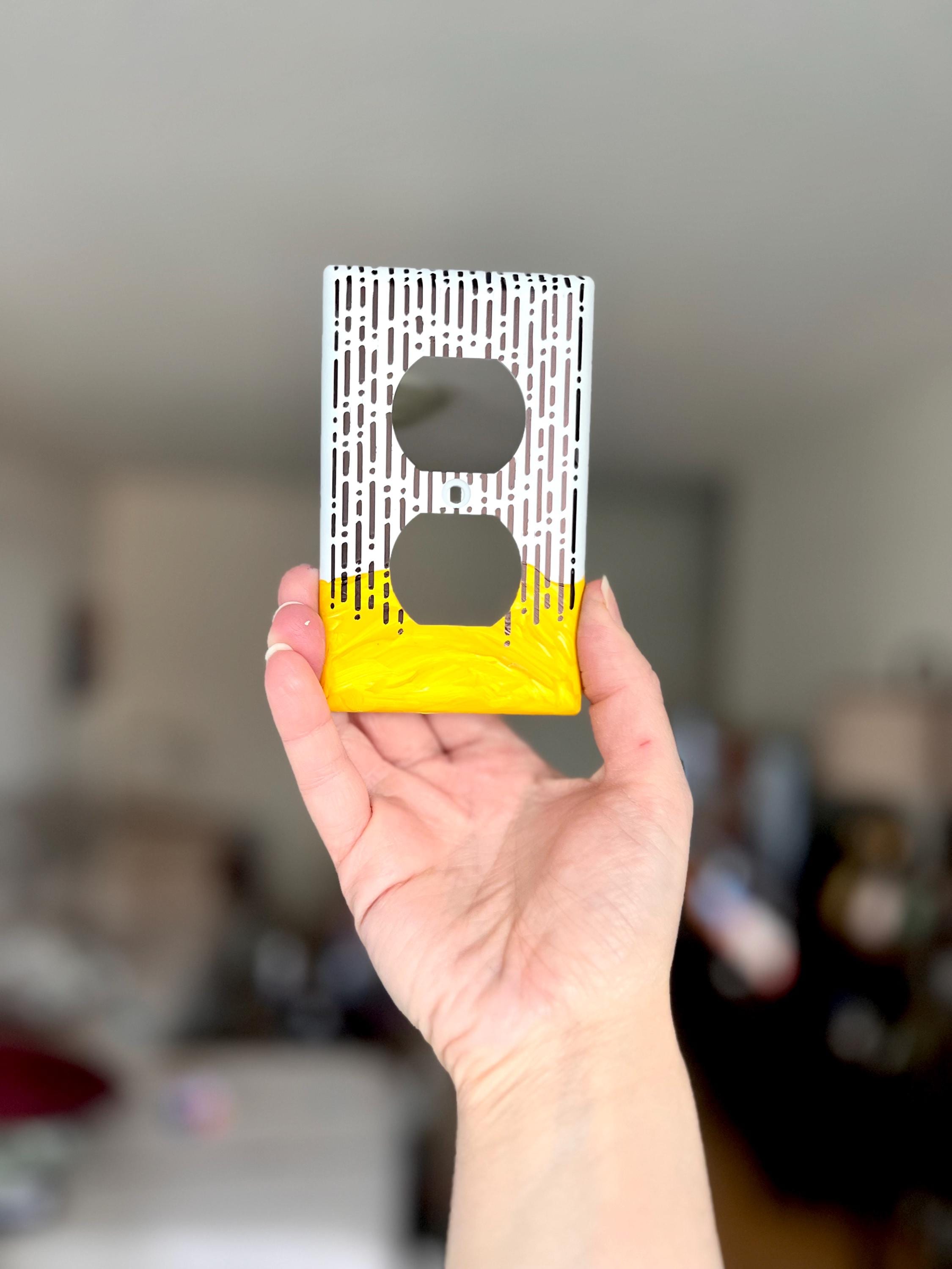 Unique Hand Painted Modern Yellow and Black Dashes Switch Plate Cover