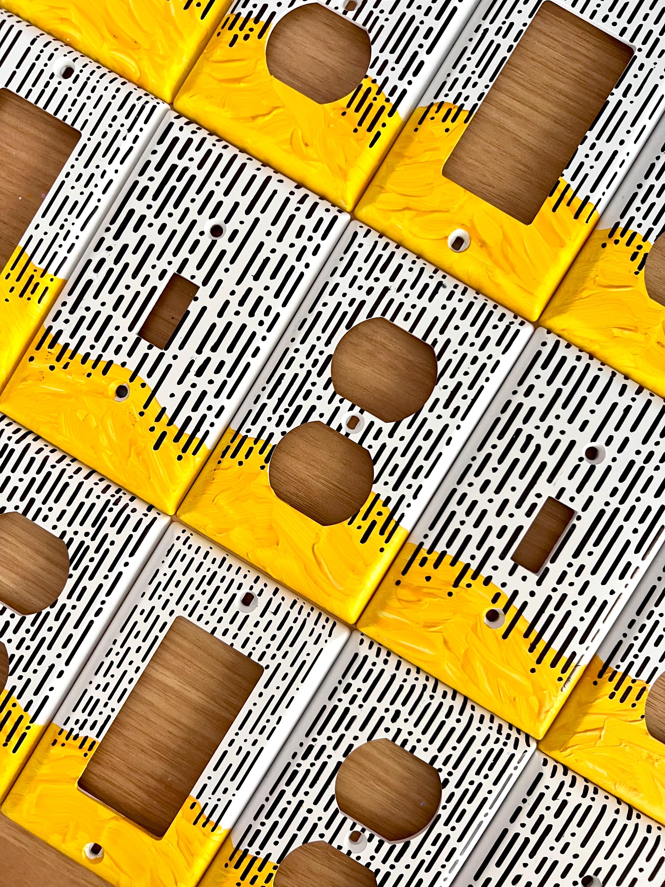 Unique Hand Painted Modern Yellow and Black Dashes Switch Plate Cover