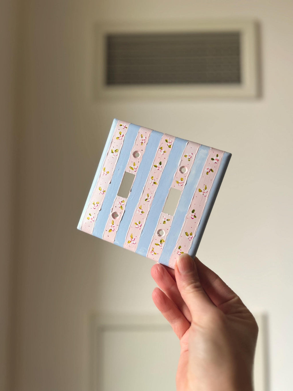 Hand-Painted Flowers Switch Plate, Baby Pink and Light Blue Floral Wall Art, Home Outlet Cover