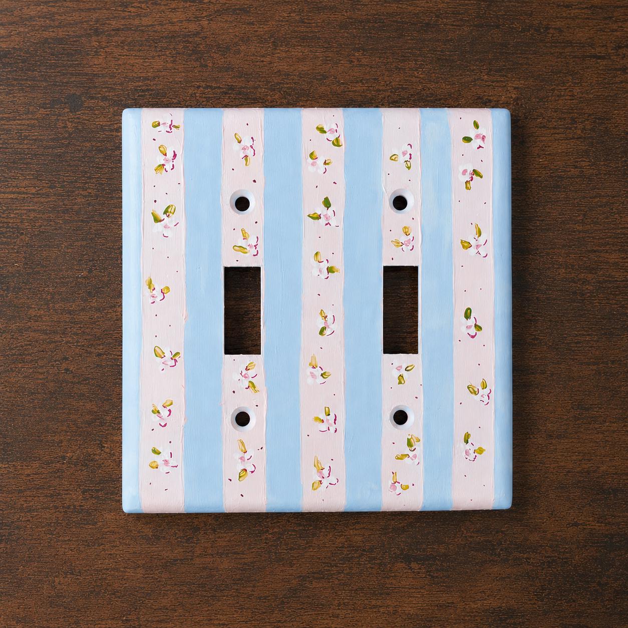 Hand-Painted Flowers Switch Plate, Baby Pink and Light Blue Floral Wall Art, Home Outlet Cover