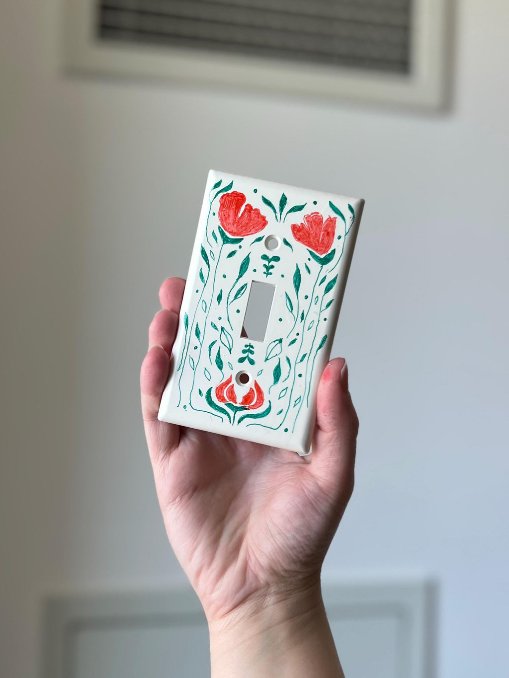 Hand-Painted Floral Light Switch Plate Cover, Orange Flowers Modern Wall Art