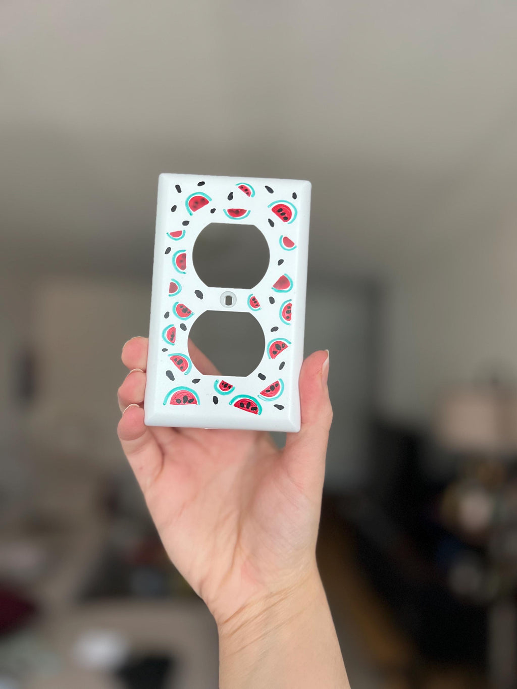 Hand Painted Watermelon Light Switch Plate Cover, Kitchen Wall Art